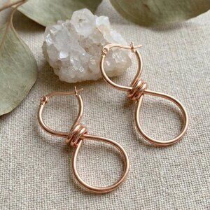 18K Rose Gold Plated Stainless Steel Infinity Hoop Earrings Minimalist Twist